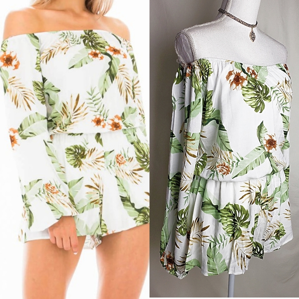 💥SMALL LEFT💥Tropical Green Longsleeve Romper